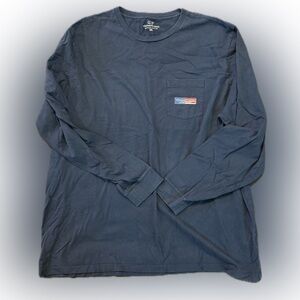Vineyard Vines Navy Long Sleeve Tee with Pocket, American Flag Decal, size 2XL